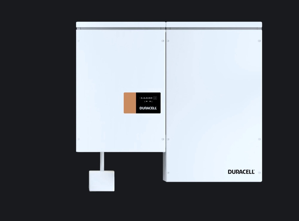 A photo of a Duracell Power Center battery on a black background