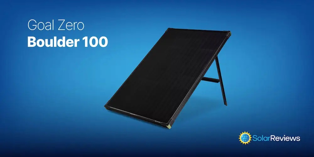 The Goal Zero Boulder 100 solar panel on a blue background