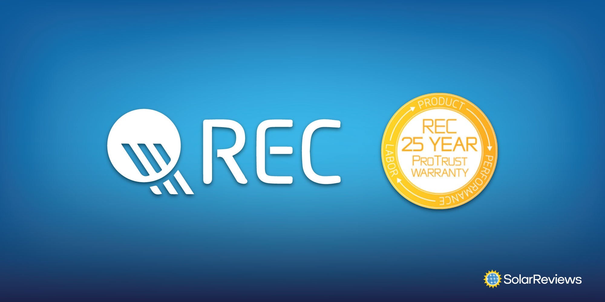 REC Group's logo next to its 25-year REC ProTrust warranty seal