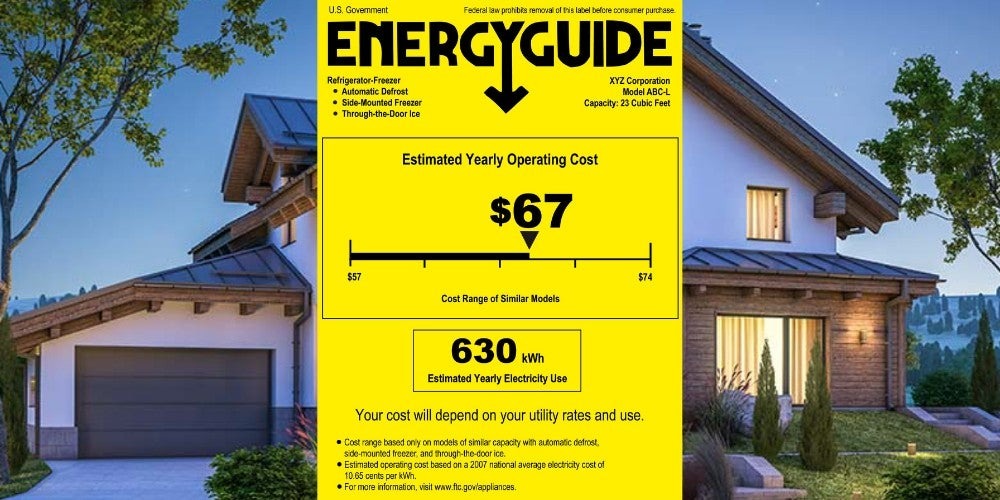 An energy guide to estimate kWh usage and yearly costs for a refrigerator