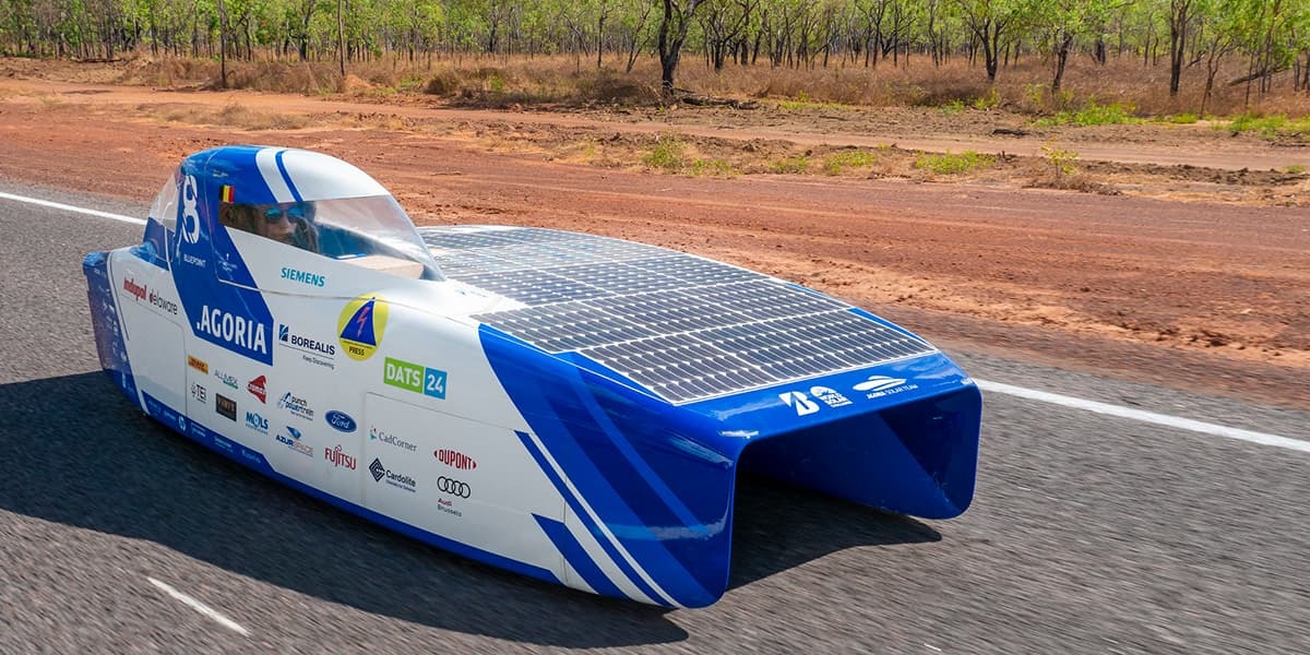 BluePoint solar car from the Agoria Solar Team in the 2019 World Solar Challenge in Australia.