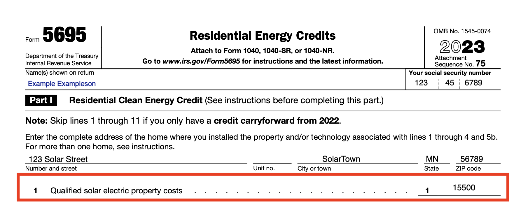 Screenshot of Form 5695 line 1