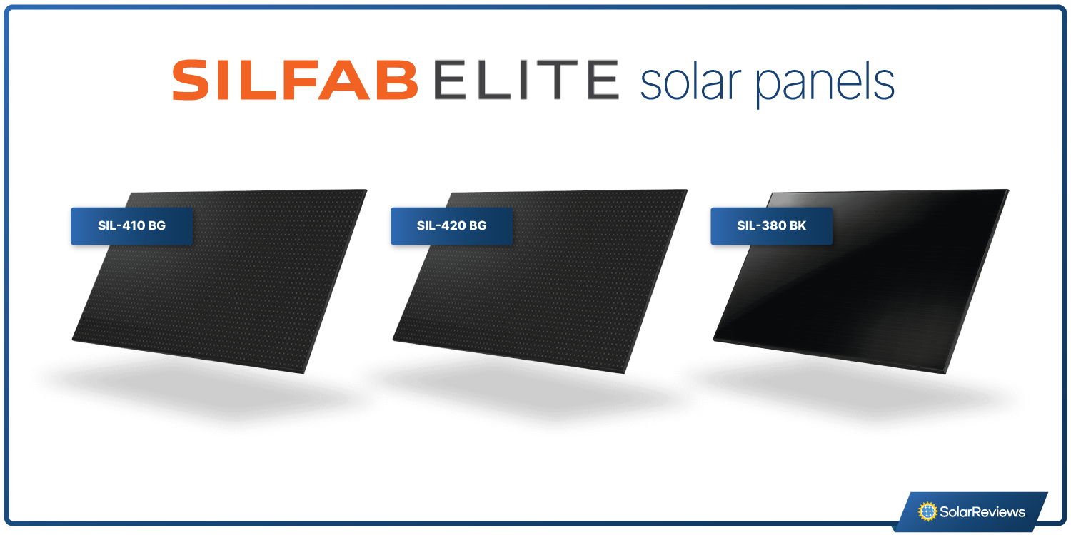 Silfab's line of elite solar panels featuring the SIL-410 BG, SIL-420 BG, and SIL-380 BK