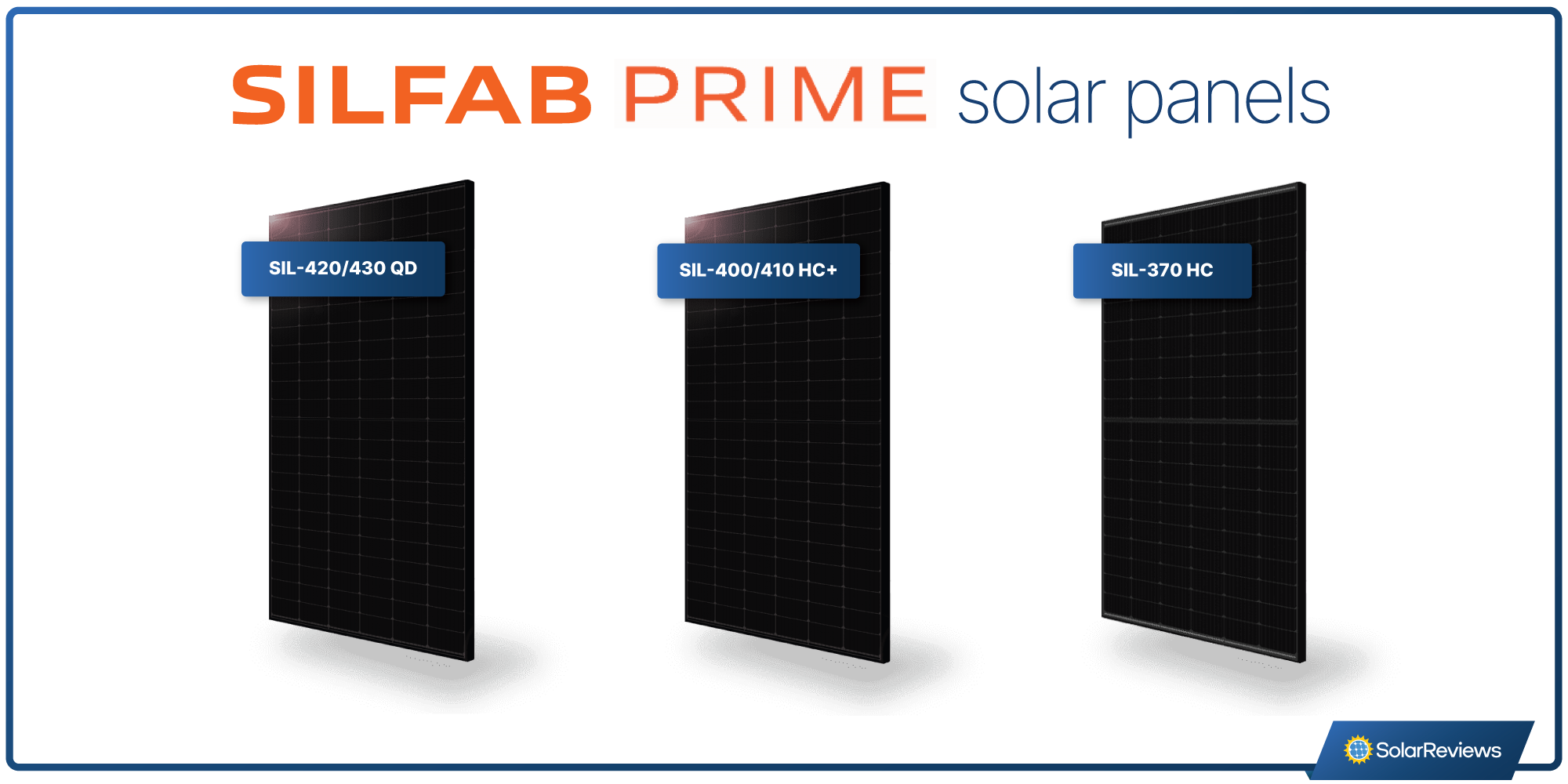 Silfab Prime solar panel line featuring the SIL-420/430 QD, SIL-400/410 HC+, and SIL-370 HC solar panels