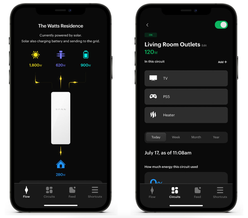 An image showing the SPAN app interface with solar charging